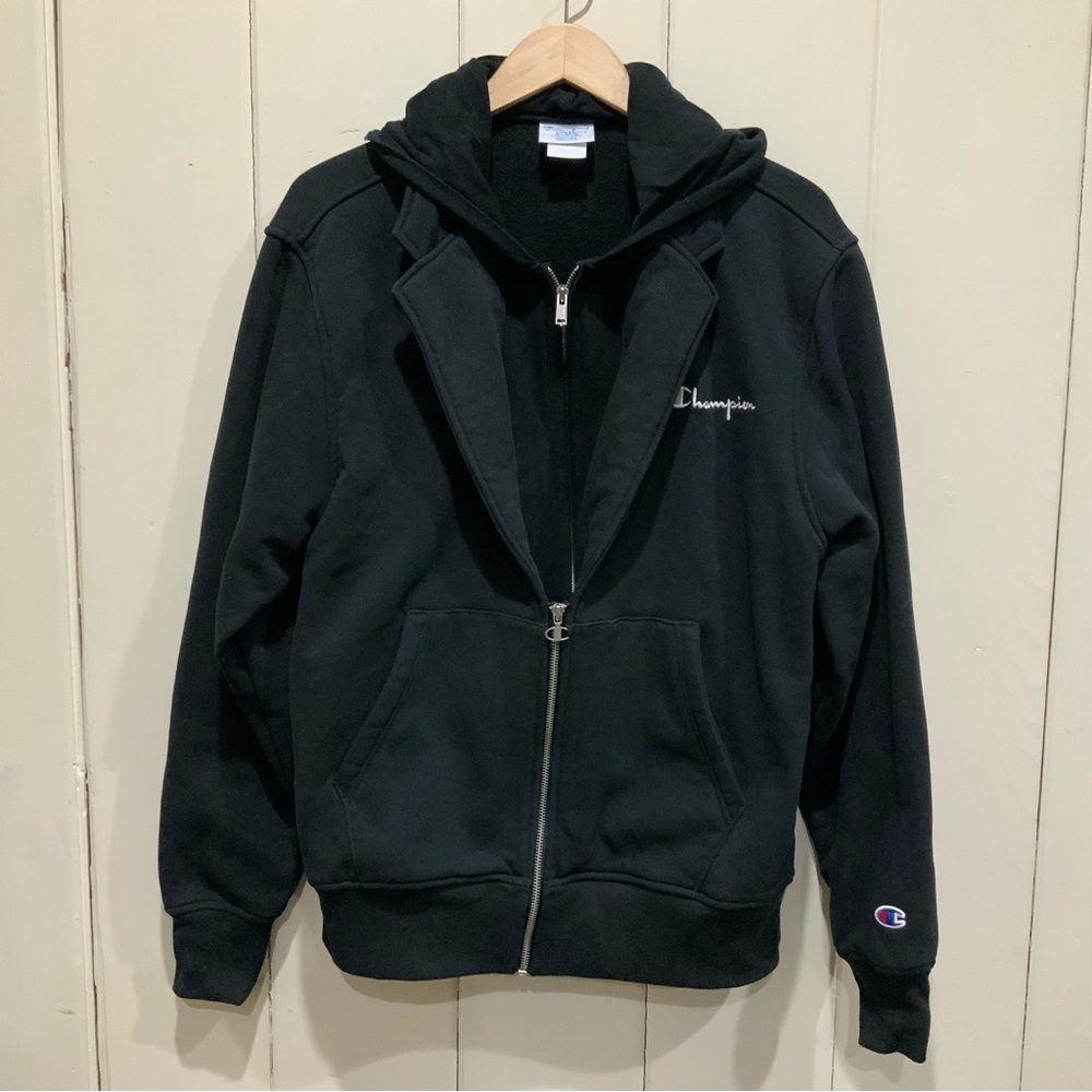 Champion Half Zip Black Hooded Jacket Fleece Interior  - Men’s Size Large